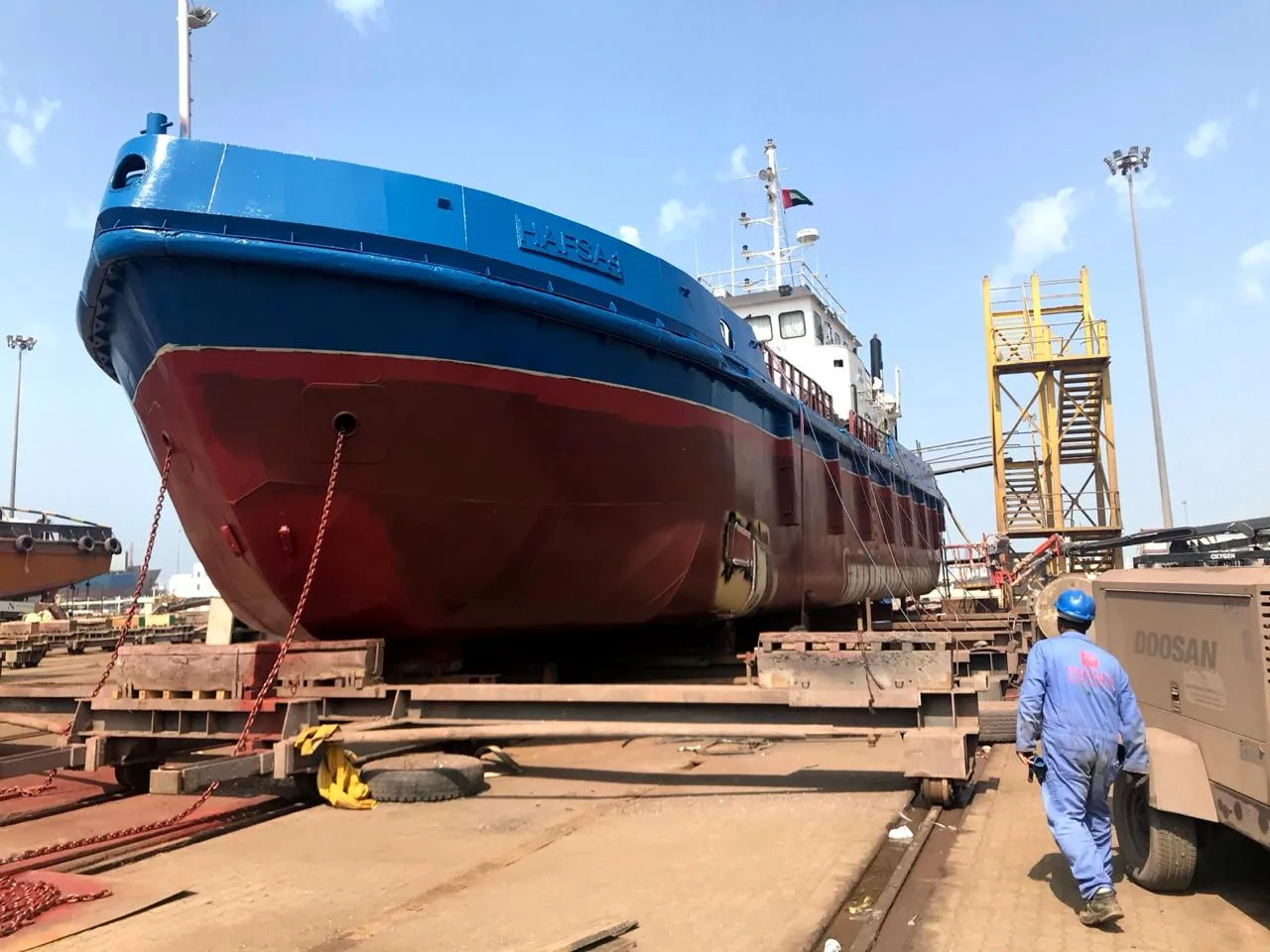 Vessel on the slipway at the dry dock for repair