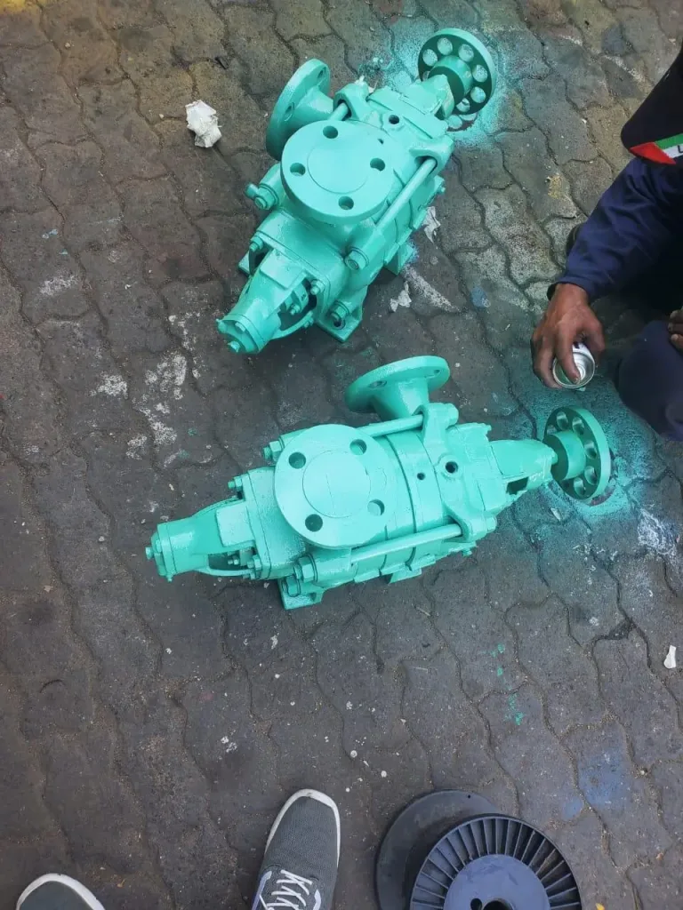Horizontal multistage pumps being serviced in the workshop
