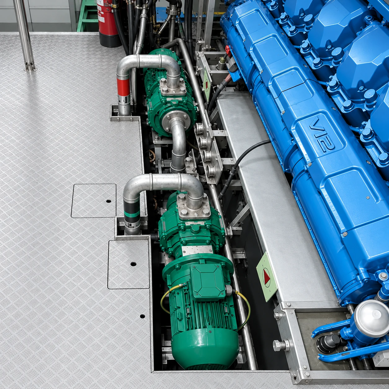 Pumps installed in a vessel engine room