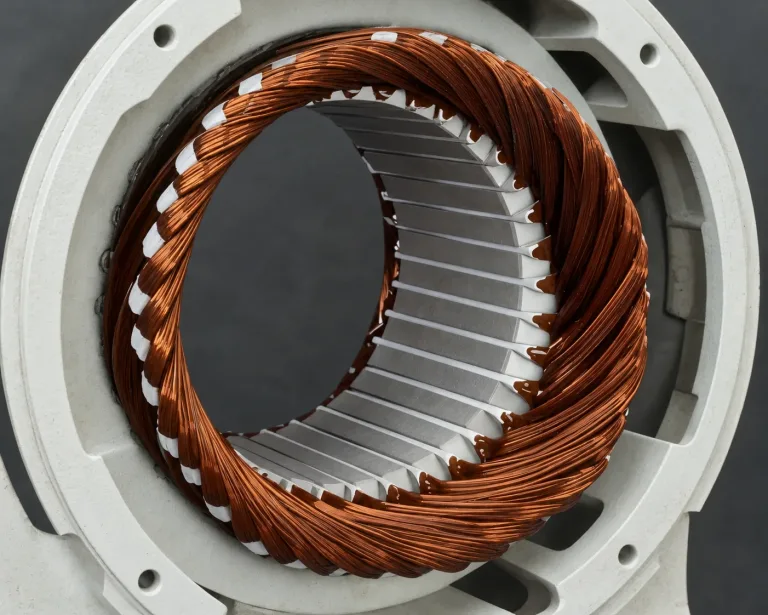 Stator with new copper windings after rewinding