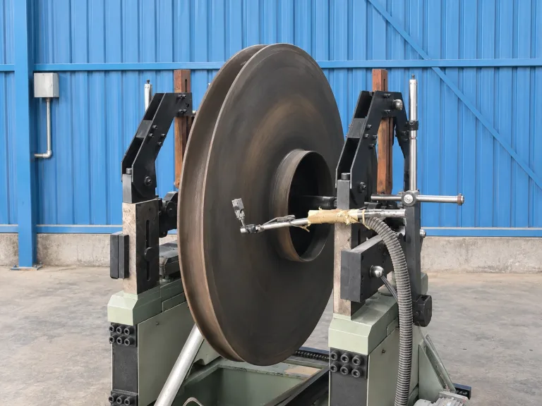 Large pulley mounted on the dynamic balancing machine