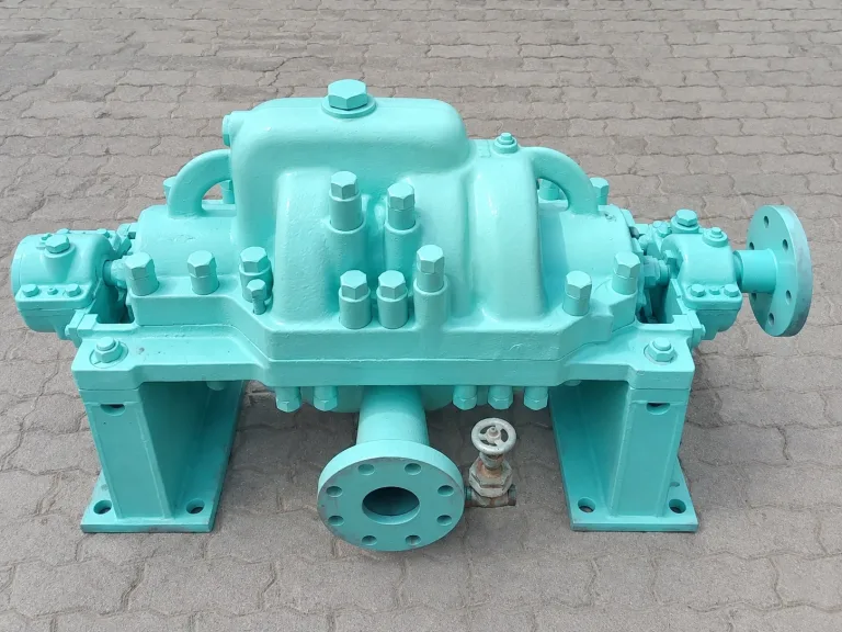 Horizontal split-case pump after overhaul and repainting at our Dubai workshop
